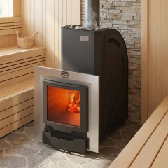 Печь для бани из нерж.сталь КАСКАД-18 ЛП Панорама + дверка 16"/обрамления (2018)  Теплодар