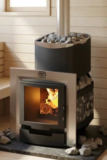 Печь для бани из нерж.сталь РУСЬ-СЕТКА-12 Л Панорама + дверка 16"/обрамления Теплодар