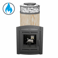 Печь чугунная "Атмосфера XL" Окаменевшее дерево ламель+сетка с газовой горелкой ПроМеталл