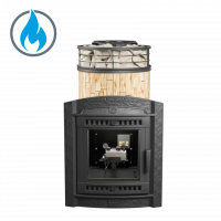 Печь чугунная "Атмосфера L" Окаменевшее дерево ламель+сетка с газовой горелкой ПроМеталл