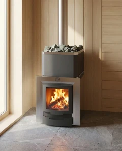 Печь для бани из нерж.сталь  РУСЬ-27 ЛНЗП ПРОФИ Панорама (1.1) + дверка  16"/обрамления  Теплодар