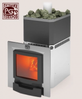 Печь для бани из нерж.сталь  РУСЬ-27 ЛНЗП ПРОФИ Панорама (1.1) + дверка  16"/обрамления  Теплодар