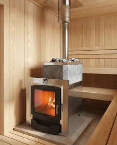 Печь для бани из нерж.сталь РУСЬ-18 ЛНЗП ПРОФИ Панорама (1.1)  + дверка 16"/обрамления)  Теплодар