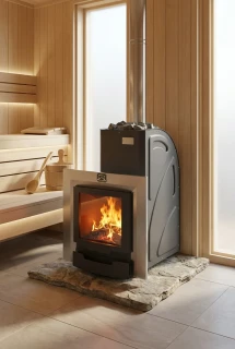 Печь для бани из нерж.сталь КАСКАД-12Т Панорама + дверка 16"/обрамления (2018)  Теплодар