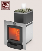 Печь для бани из нерж.сталь РУСЬ-12 ЛНЗП Профи Панорама (1.1) + дверка 16"/обрамления  Теплодар