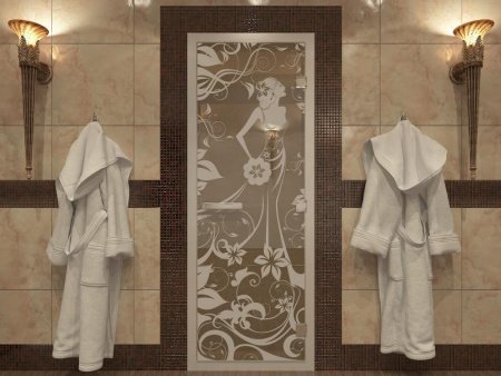 Дверь в Хамамм «Девушка в цветах» бронза прозрачная 1900х700