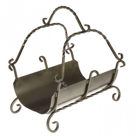 Дровница кованная большая с поддоном и 2-мя ручками (бронза) 60х60х40 см