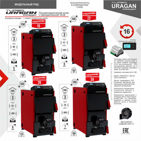 Котел комбинированный URAGAN PROF TURBO-16 квт