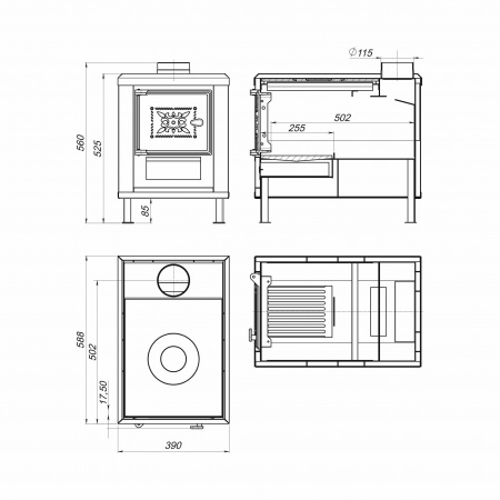 Отопительная печь Стокер "Садовая  ПО-150-ЧП" с плитой, Ермак