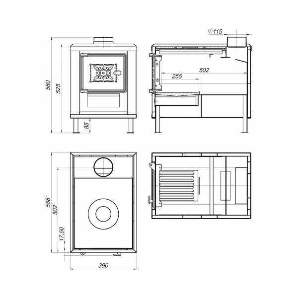 Отопительная печь Стокер "Садовая  ПО-150-ЧП" с плитой, Ермак