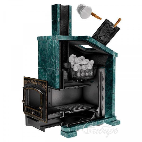 Печь для бани Сибирь 25 М ЗК, чугун + сталь, в облицовке змеевик