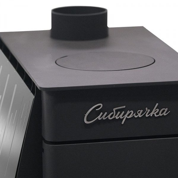 Отопительная печь Сибирячка 6 с плитой и со стеклом, нержавеющий кожух