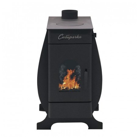 Отопительная печь Сибирячка 12 с плитой и со стеклом, нержавеющий кожух