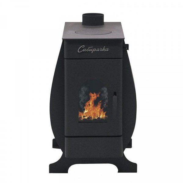 Отопительная печь Сибирячка 6 с плитой и со стеклом, нержавеющий кожух