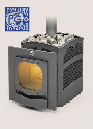 Печь для бани чугунная БЫЛИНА-СЕТКА-18 Ч Панорама (1.2) + дверка  БЫЛИНА 16"/обрамления) (под остато