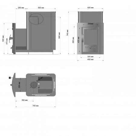 Печь для бани Фаворит 15 Д-2 дверца со стеклом 230х270 (под бак 35 л или теплообменник)