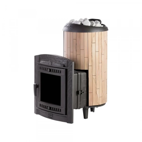 Печь чугунная "Атмосфера XL" в ламелях "Окаменевшее дерево" ПроМеталл