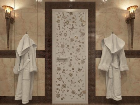 Дверь в Хамамм «Цветы и бабочки» бронза матовая 1900х700