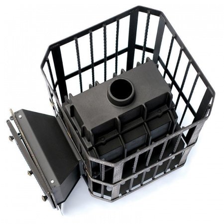 Печь для бани чугунная Сибирь 32, каминная дверца, кованная сетка