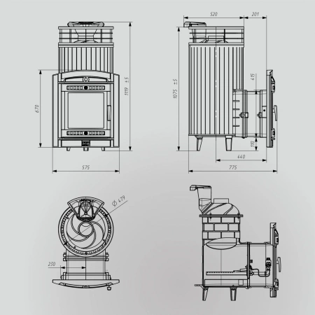 Печь чугунная "Атмосфера XL" Талькохлорит ламель+сетка с газовой горелкой ПроМеталл