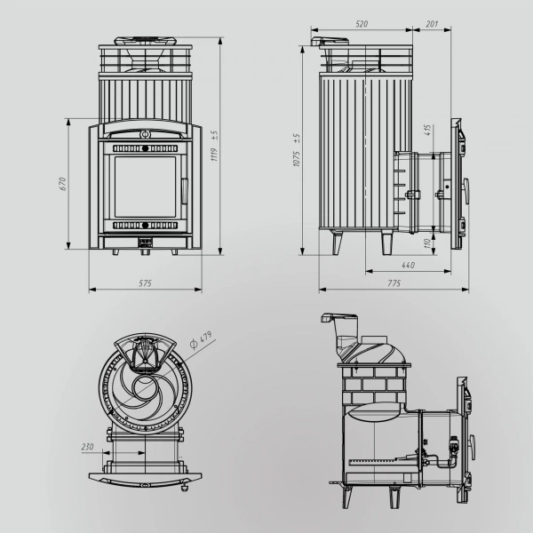 Печь чугунная "Атмосфера XL" Талькохлорит ламель+сетка с газовой горелкой ПроМеталл
