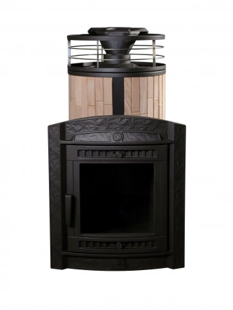 Печь чугунная "Атмосфера L" Окаменевшее дерево ламель+сетка ПроМеталл