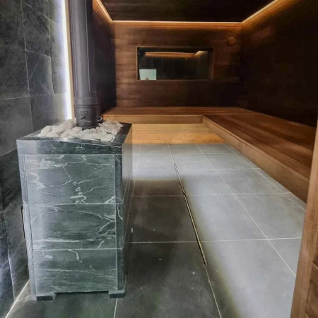 Печь чугунная "Атмосфера L" в облицовке "Талькохлорит" ПроМеталл