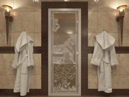 Дверь в Хамамм «Банька в лесу» бронза прозрачная 1900х700