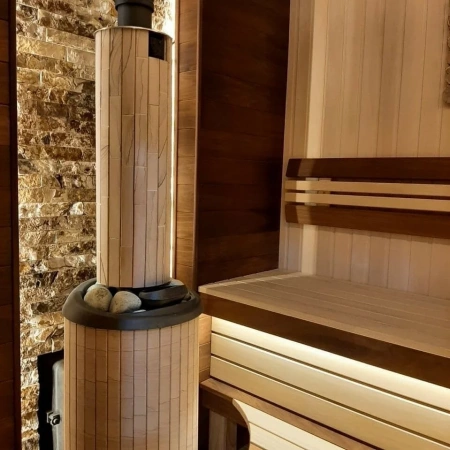 Печь чугунная "Атмосфера XL" в ламелях "Окаменевшее дерево" ПроМеталл