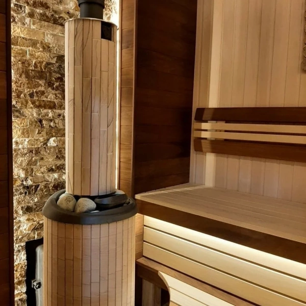 Печь чугунная "Атмосфера XL" в ламелях "Окаменевшее дерево" ПроМеталл