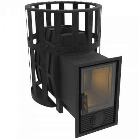 Чугунная печь для бани Воевода 15, Д-2 со стеклом, сетка