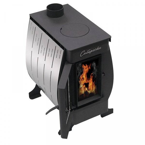 Отопительная печь Сибирячка 12 с плитой и со стеклом, нержавеющий кожух