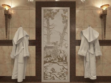 Дверь в Хамамм «Мишки в лесу» бронза матовая 1900х700  Ольха, с порогом