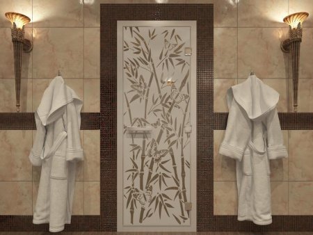 Дверь в Хамамм «Бамбук и бабочки» бронза матовая 1900х700