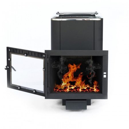 Чугунная печь для бани Сибирь 24 кожух, дверца со стеклом