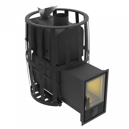 Чугунная печь-камин для бани Воевода 20, Д-2 дверца со стеклом, c закрытой каменкой