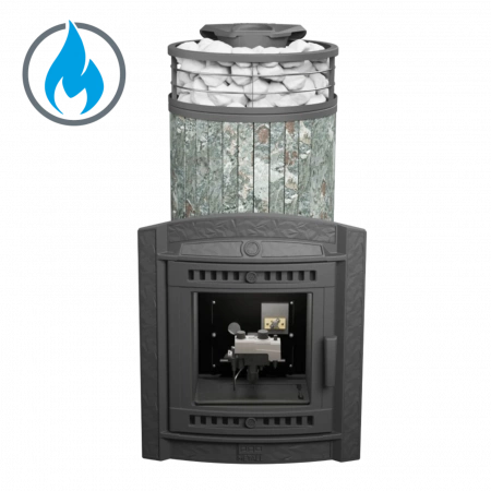 Печь чугунная "Атмосфера XL" Жадеит ламель+сетка с газовой горелкой ПроМеталл