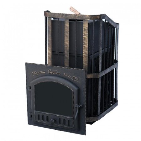 Печь для бани Сибирь 25 П ЗК, чугун + сталь, сетка