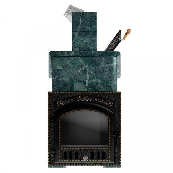 Печь для бани Сибирь 25 П ЗК, чугун + сталь, в облицовке змеевик