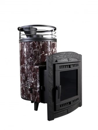 Печь чугунная "Атмосфера L" Россо Леванто ламель+сетка С ТОННЕЛЕМ ПроМеталл