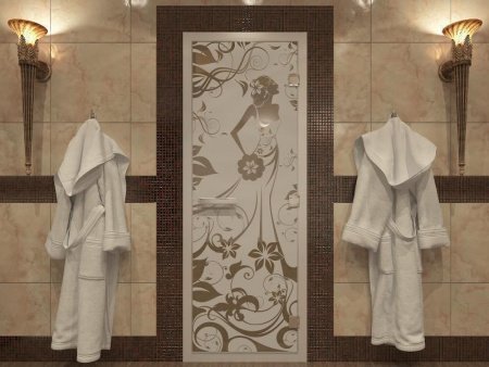 Дверь в Хамамм «Девушка в цветах» бронза матовая 1900х700