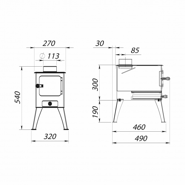 Буржуйка Стокер "Садовая 50" с плитой, Ермак
