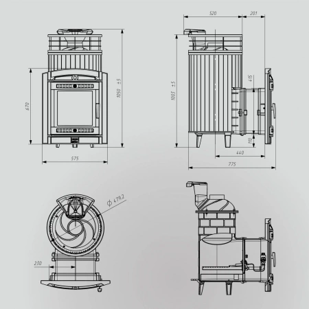 Печь чугунная "Атмосфера L" Окаменевшее дерево ламель+сетка с газовой горелкой ПроМеталл