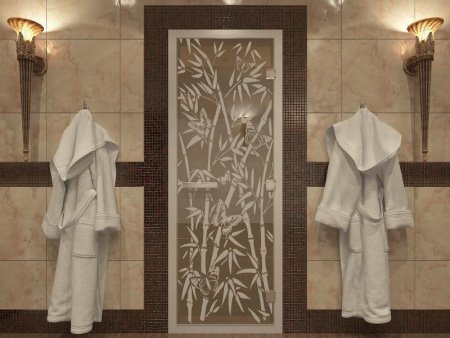Дверь в Хамамм «Бамбук и бабочки» бронза прозрачная 1900х700