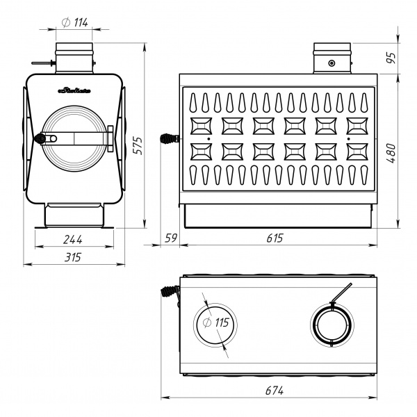 Отопительная печь Стокер "Садовая 150-ОВ" с плитой, Ермак