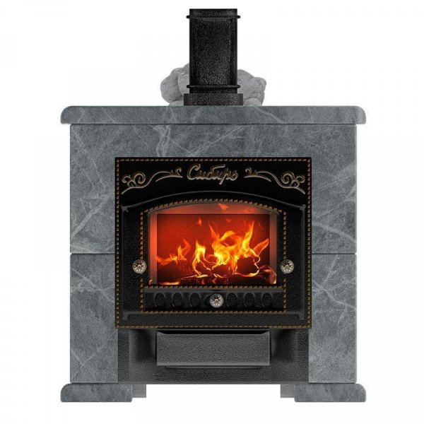 Печь для бани Сибирь 25 М, чугун + сталь, в облицовке талькомагнезит