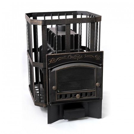 Печь для бани чугунная Сибирь 32, каминная дверца, кованная сетка