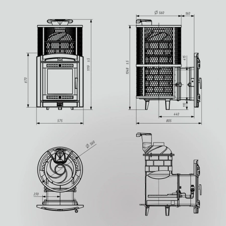 Печь чугунная "Атмосфера XL" сетка нержавейка с газовой горелкой ПроМеталл
