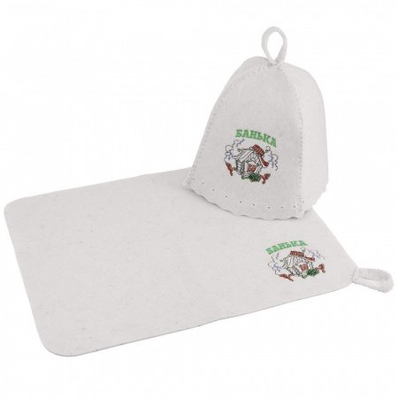 Комплект Эко, «Банька» (шапка с вышивкой, коврик)