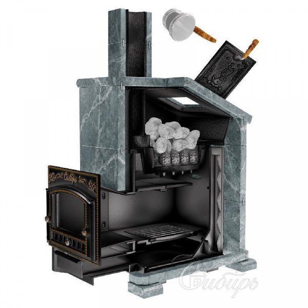 Печь для бани Сибирь 25 М ЗК, чугун + сталь, в облицовке талькомагнезит